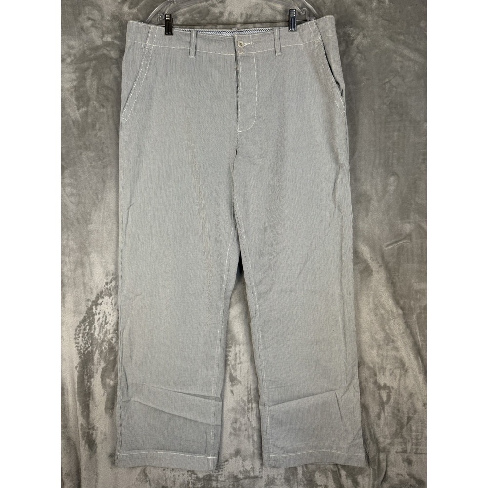 GAP Striped‎ Casual Pants Mens Size L Gray White Seersucker Relaxed Fit